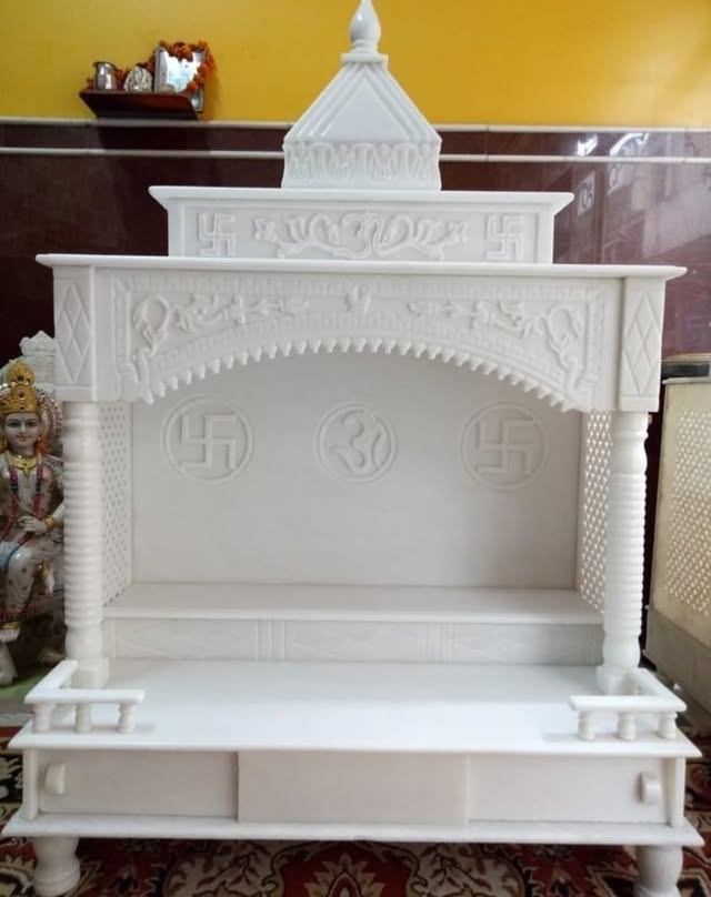 Handcrafted White Makrana Marble Temple for Home