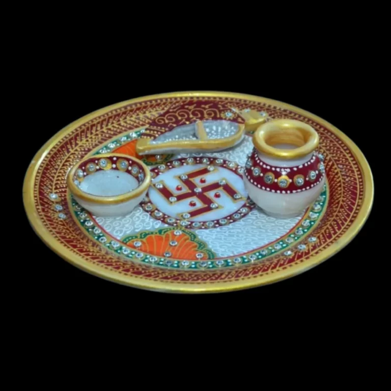 Using Marble Pooja Thalis In Festivel Celebrations .